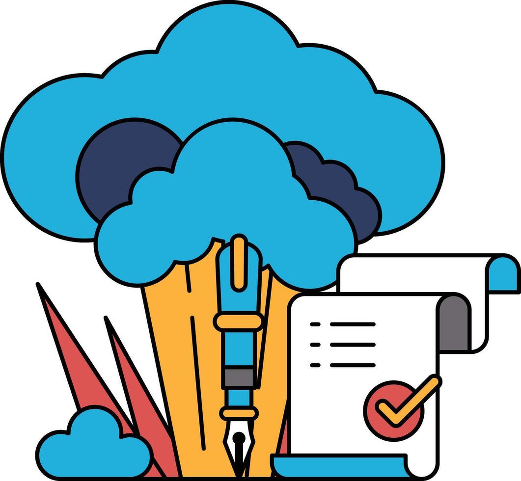 A tree with a pen and a piece of paper with a check mark on it vector