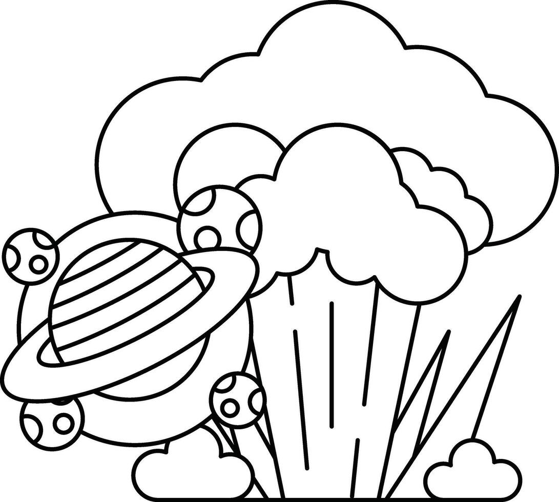 A drawing of a planet with a rocket on it and a cloud of smoke vector
