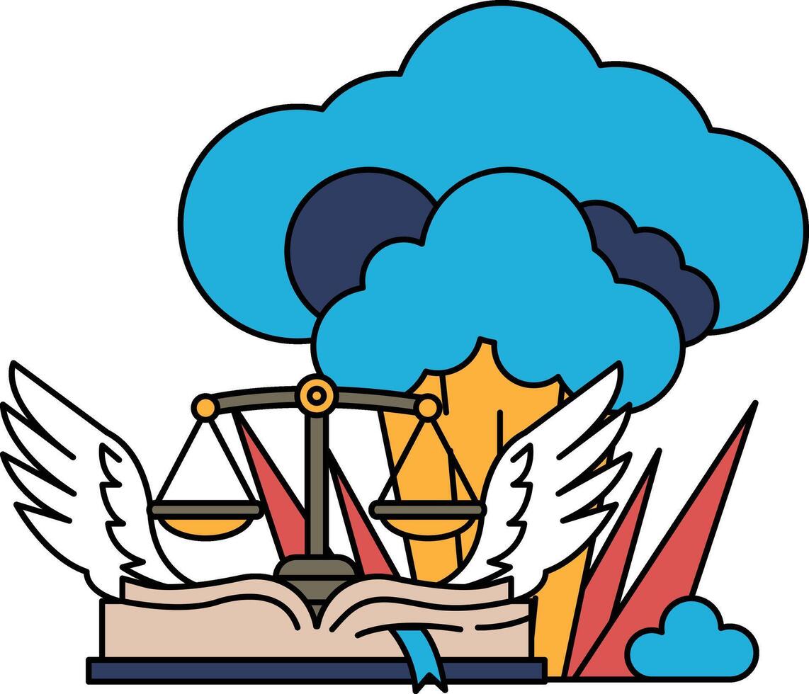 A pair of scales with wings on either side, symbolizing balance and justice vector