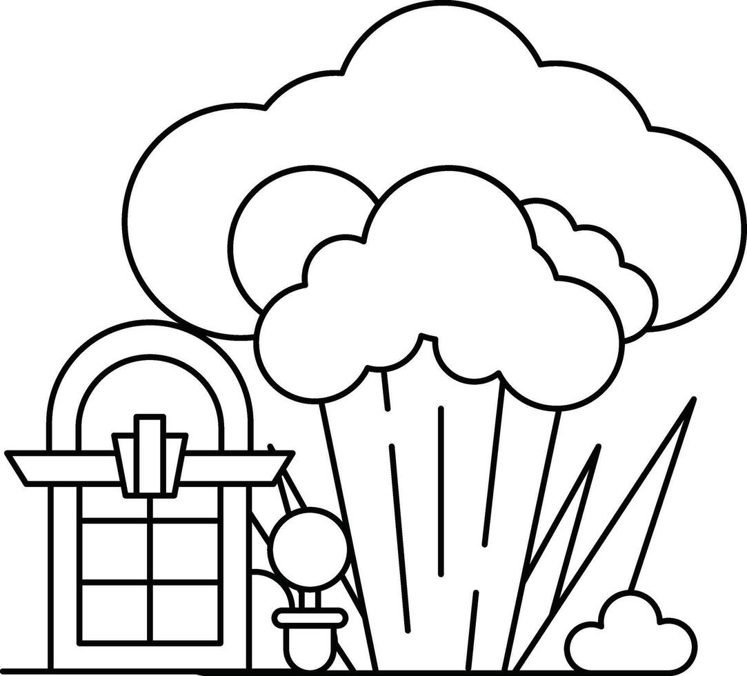 A house with a window and a tree in front of it vector