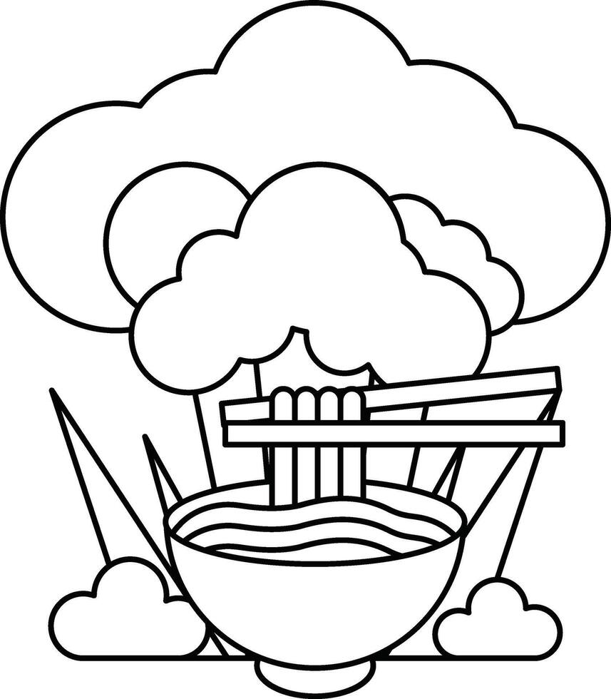 A drawing of a bowl of noodles with chopsticks and a cloud in the background vector