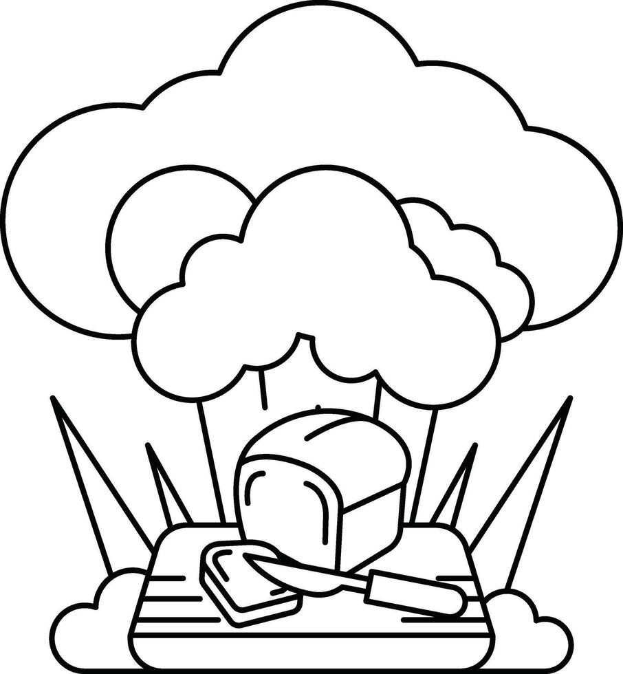 A black and white drawing of a cloud with a toaster and a knife on a table vector