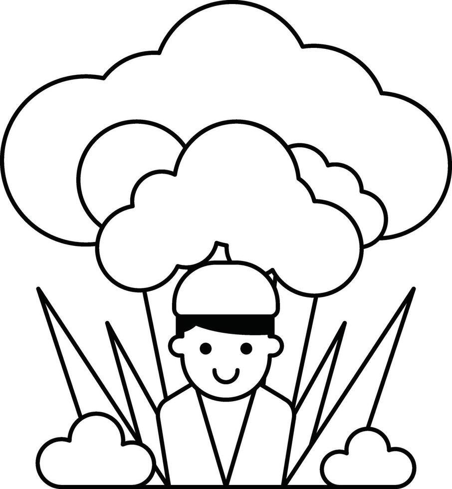 A man is standing in front of a tree with a big cloud above him vector