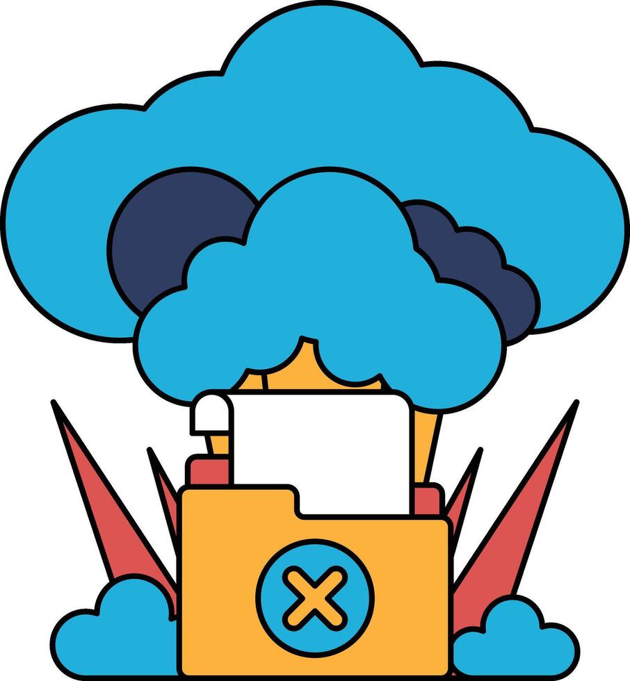 A white background with a cloud and a file cabinet with an X on it vector