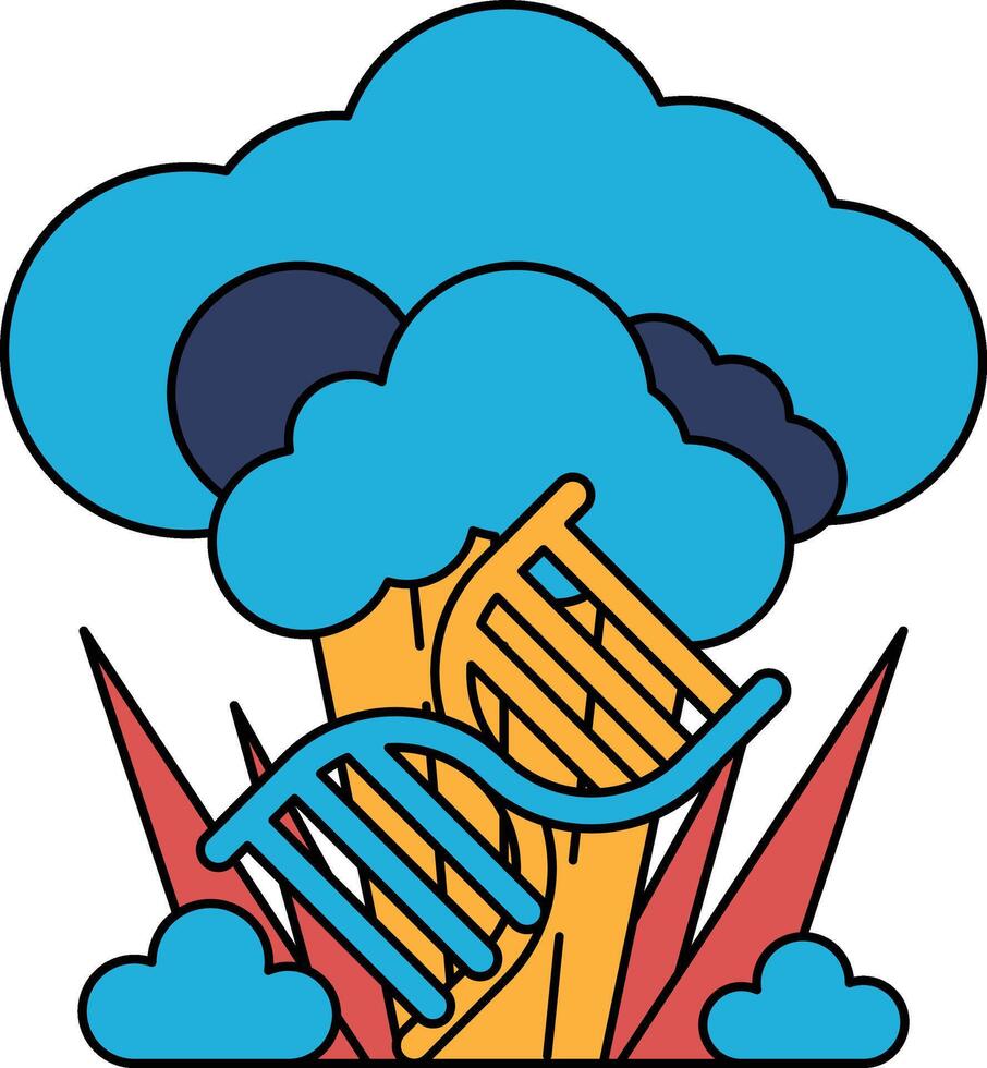 A black and white drawing of a cloud with a DNA strand in the middle vector