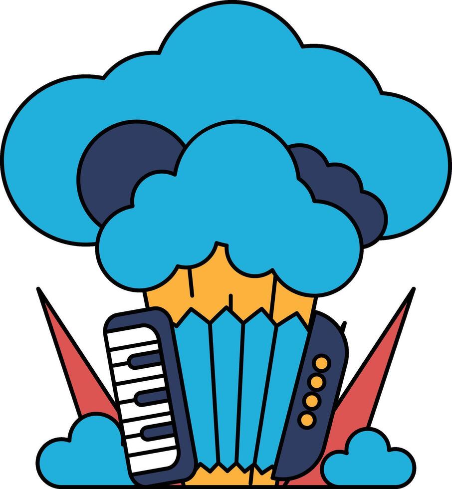A cartoon of a croupie with a keyboard and a cloud in the background vector