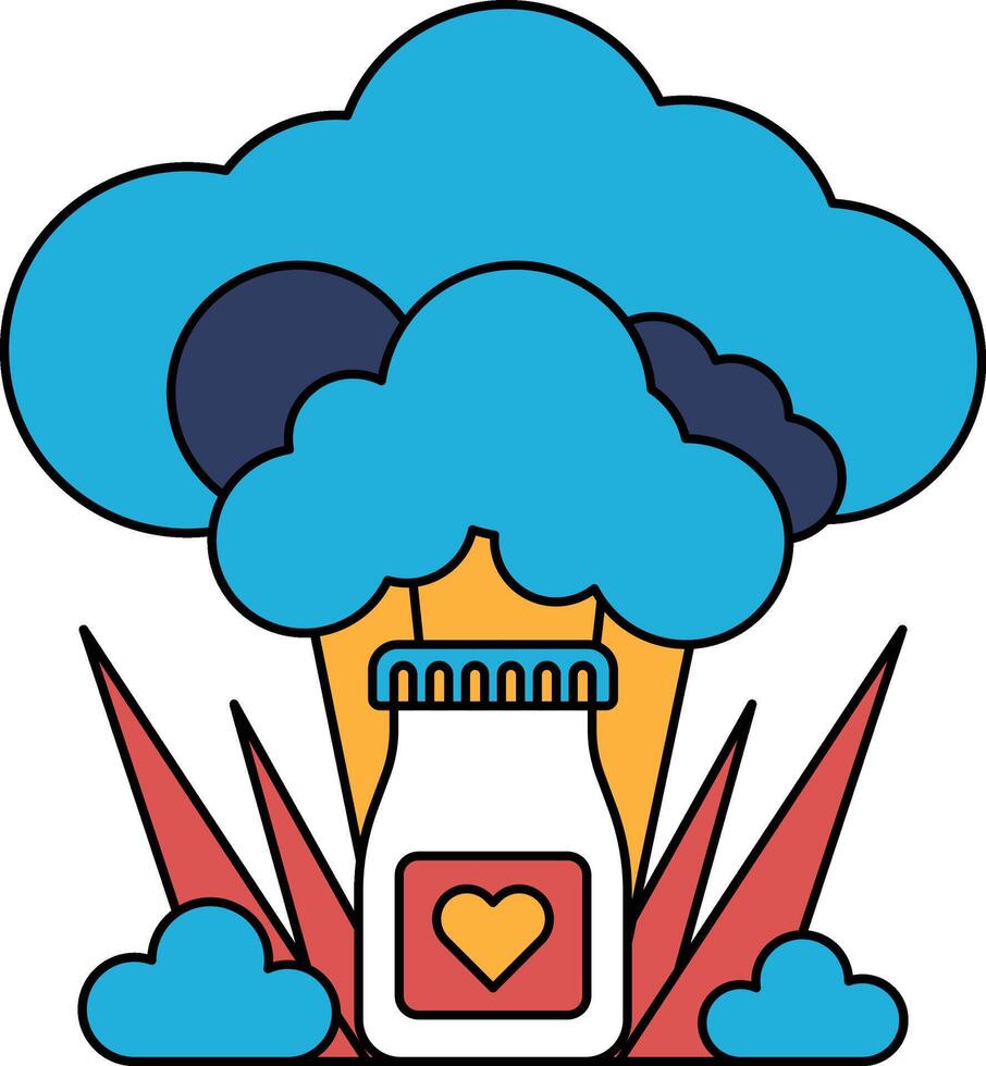 A bottle with a heart on it is surrounded by clouds vector