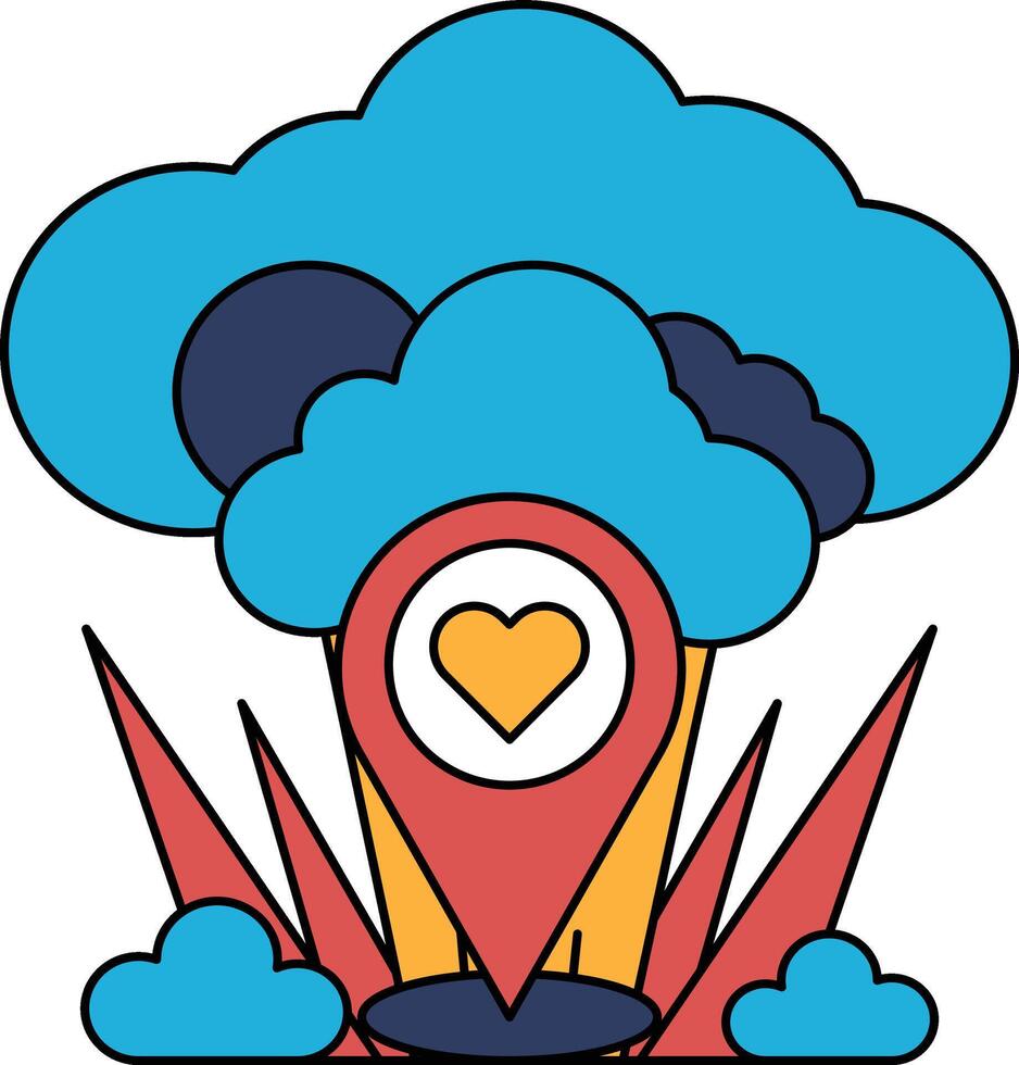 A cloud with a heart in the middle and a map on the right vector