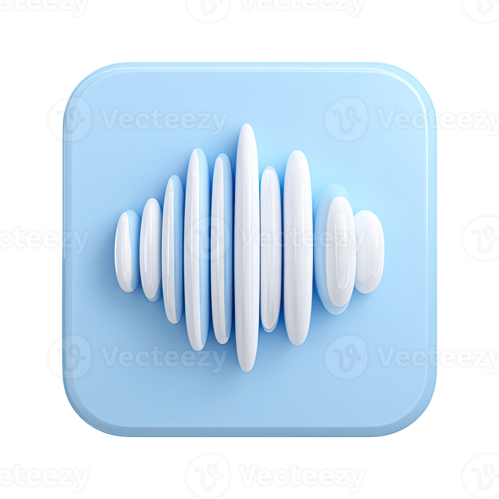 3D sound wave equalizer icon on a soft light blue rounded square button isolated on transparent background png