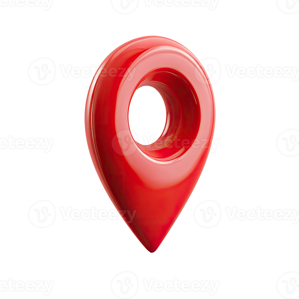lustroso vermelho 3d mapa ponteiro ícone significando localização ou navegação isolado em transparente fundo png