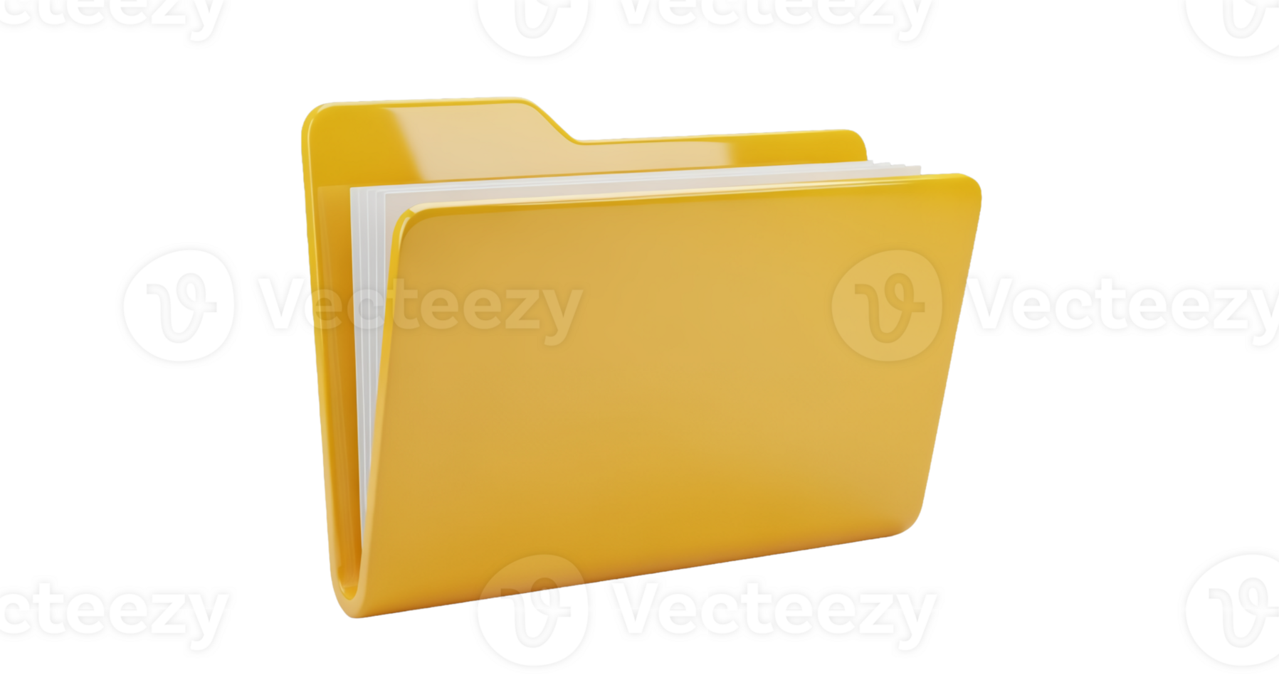 3d render of a yellow file folder with papers isolated on transparent background png