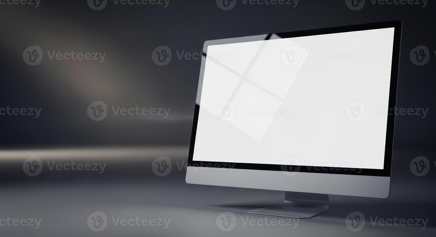 Sleek modern desktop computer with blank screen in minimalist setting photo