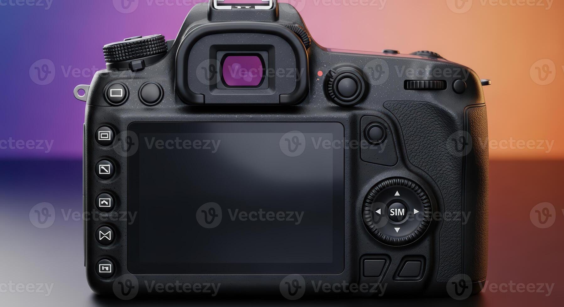 Digital camera with lcd screen and control buttons on gradient background photo