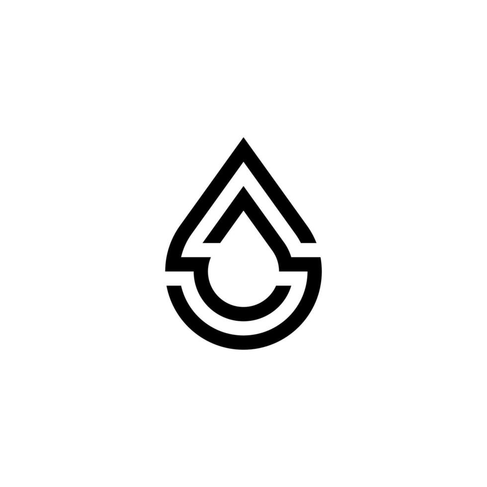 Modern, elegant S monogram formed by continuous lines within a sleek water drop shape. Ideal for wellness or eco-tech. vector