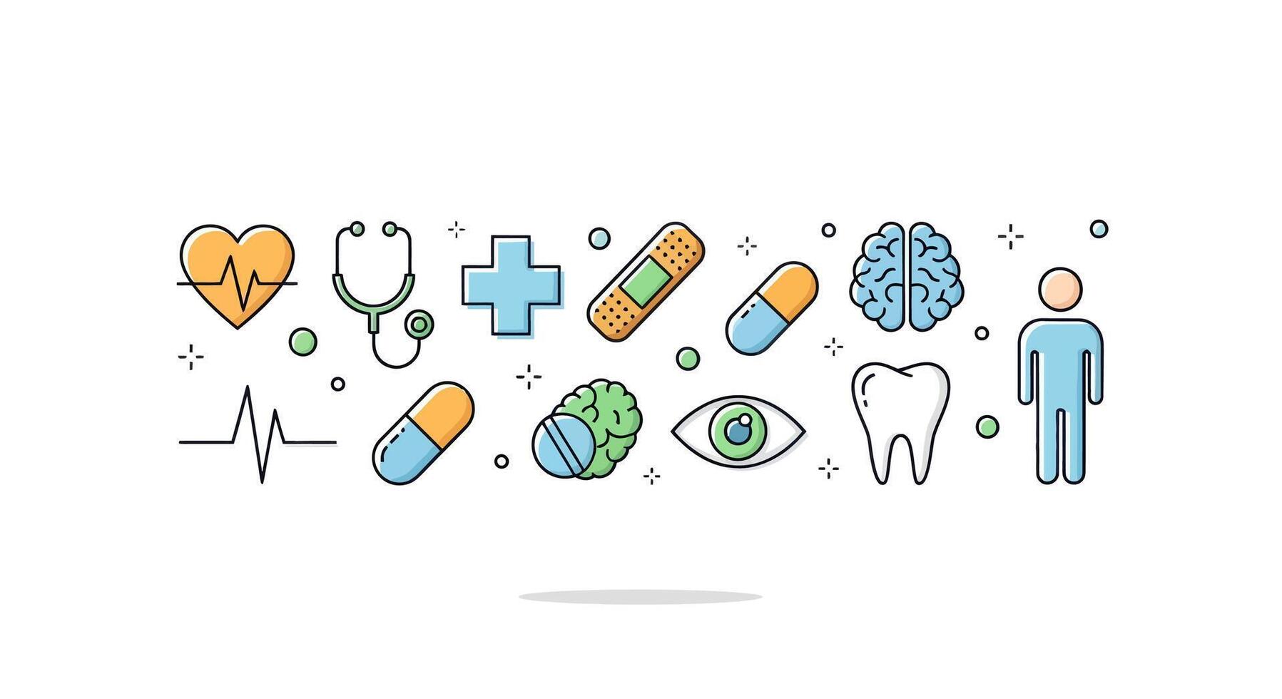 illustration displaying assorted healthcare icons aligned against a plain backdrop vector
