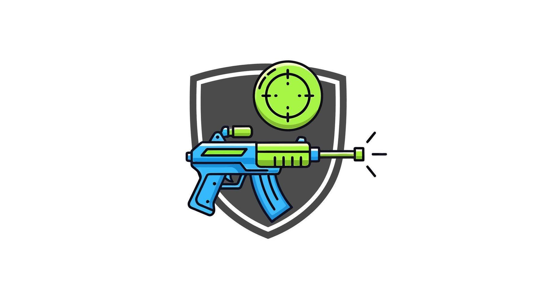 Vibrant emblem showcasing futuristic firearm with precision targeting system symbolizing gaming vector