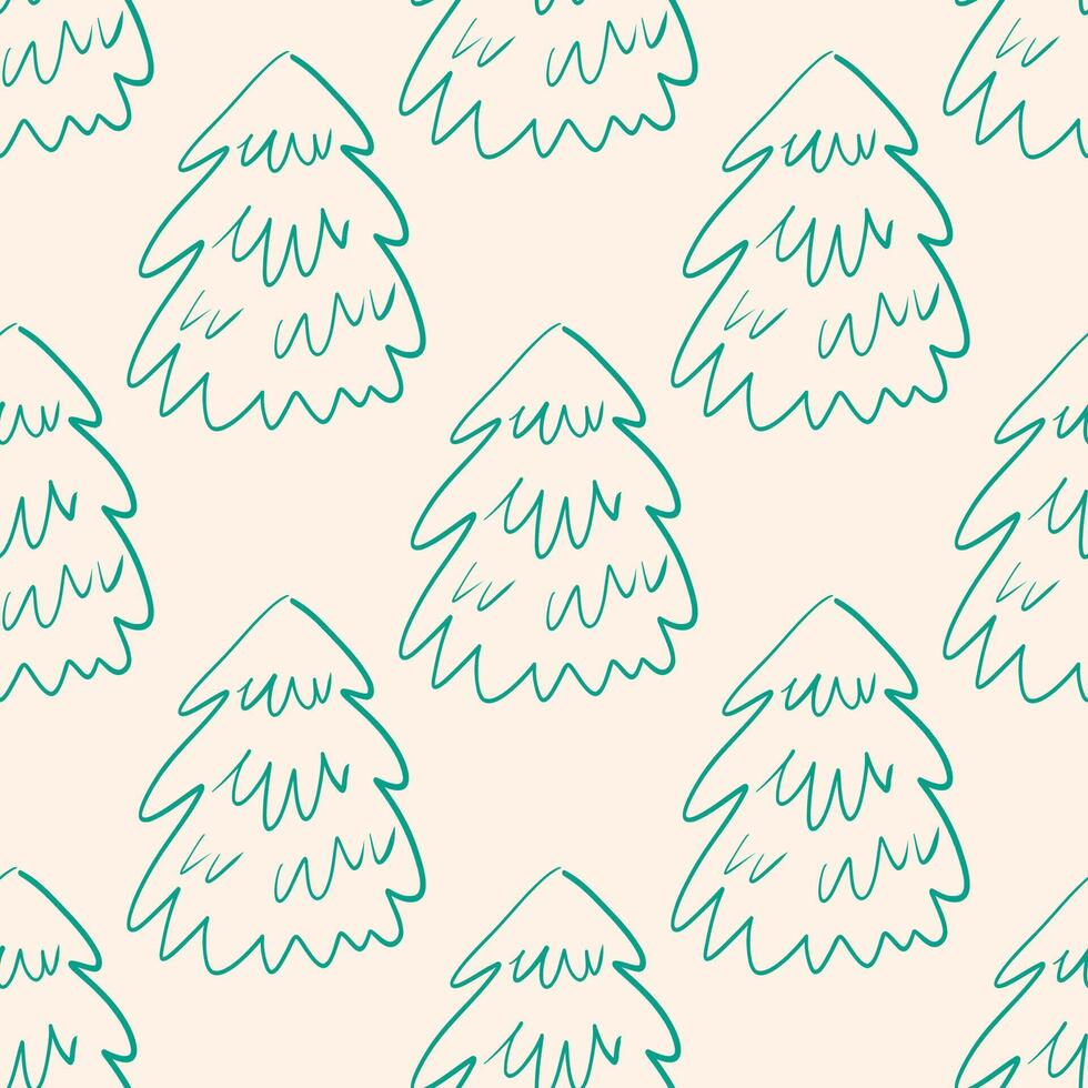 Seamless Hand Drawn Christmas Tree Pattern Design. Pattern for wrapping paper, packaging, fabric design. Whimsical coquette vintage design. vector