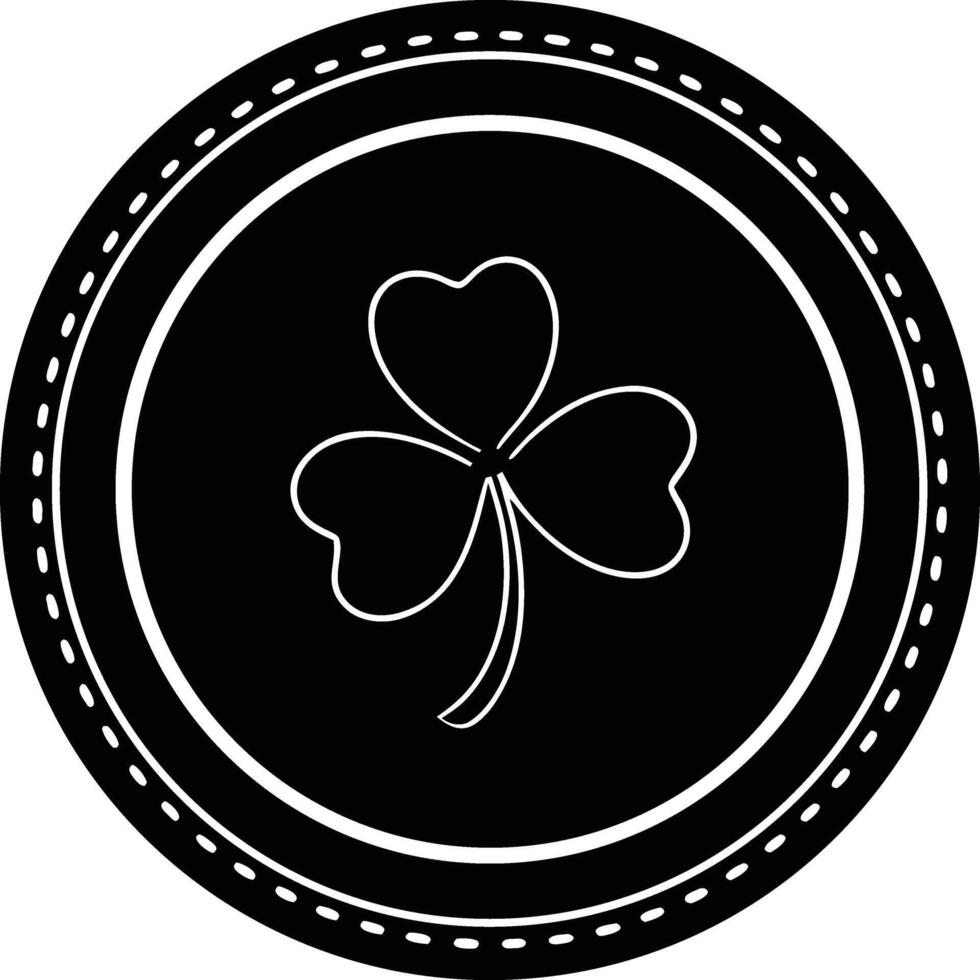 Black outline shamrock inside a round border with dashed lines vector