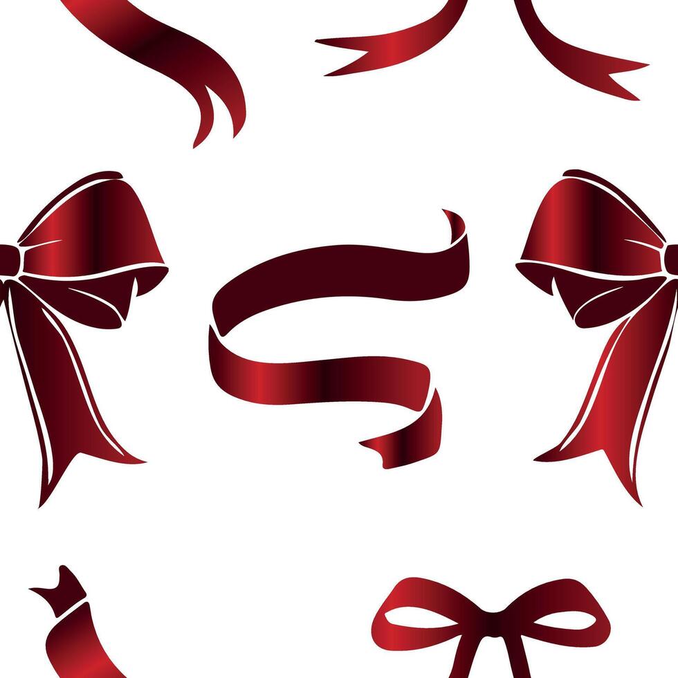 pattern with various ribbons and bows of different shapes with a red gradient, for holiday designs, social media or web design vector