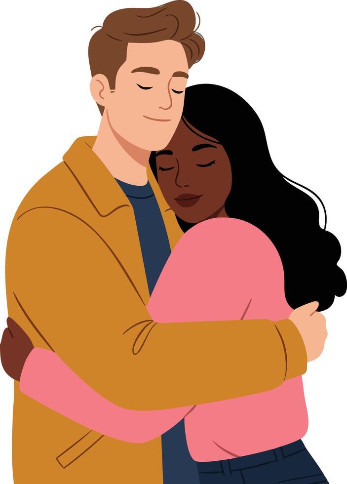 Loving couple embracing each other in warm hug showing affection and connection in relationship illustration vector