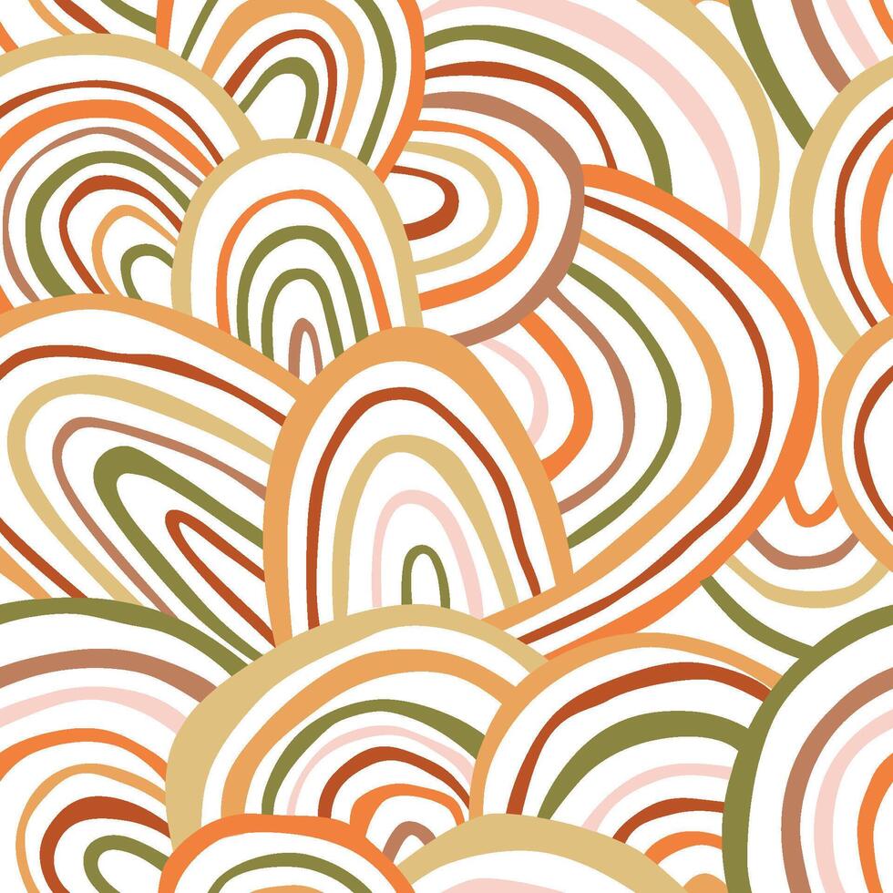 Abstract flowing wave lines seamless pattern. Freehand drawing curve stripes repeat background in orange, yellow, green colors. Geometric print, wallpaper, textile design. vector