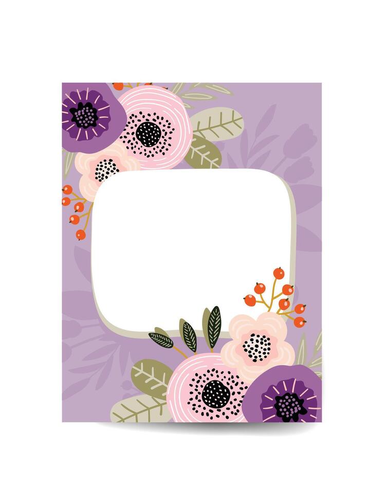 Lnvitation with abstract flowers and botanical elements with space for text. flat style. vector