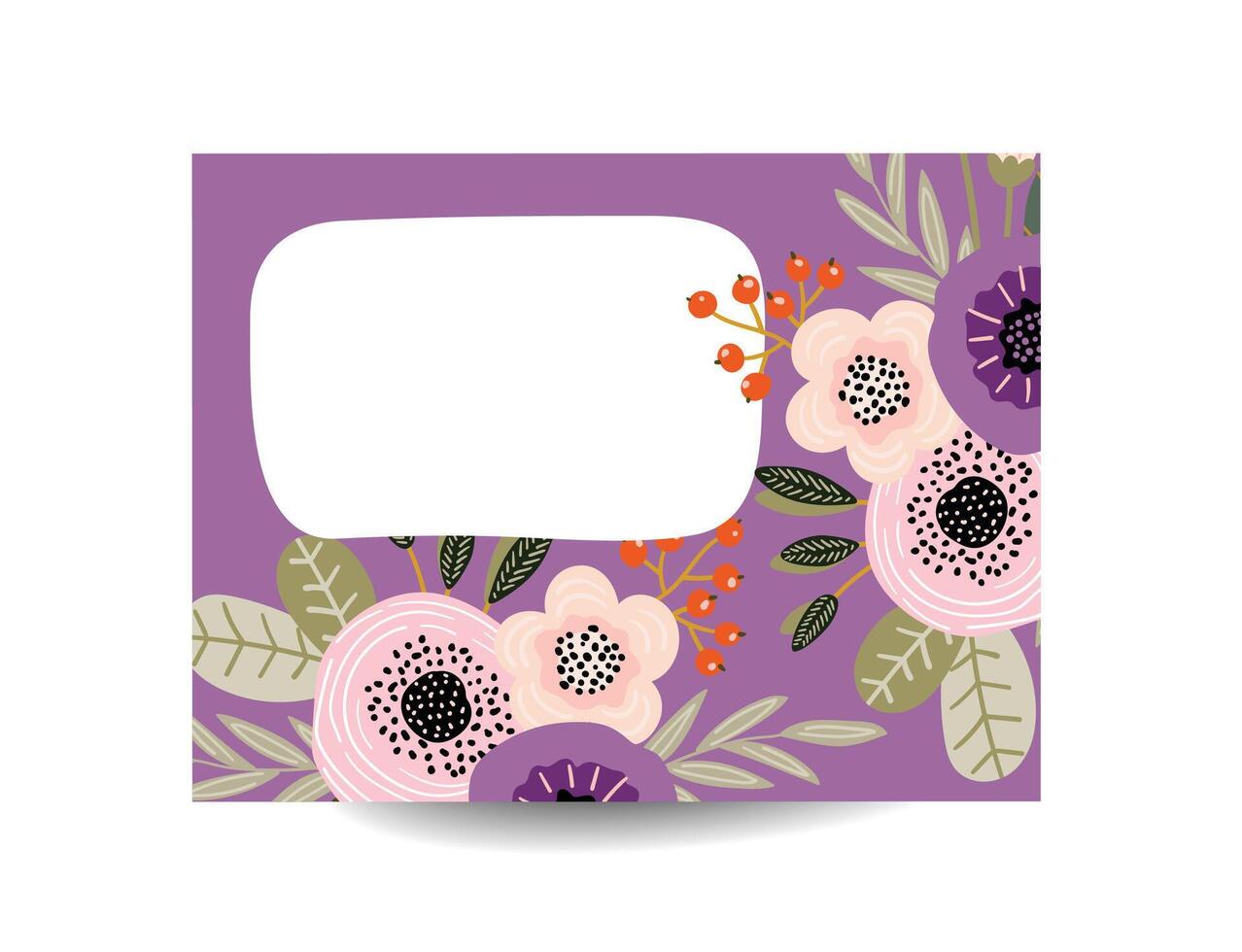 Invitation with abstract flowers and botanical elements with space for text. flat style. vector
