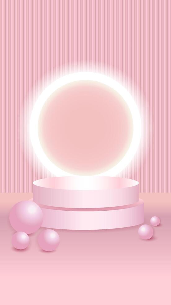 Pink minimalist display with glowing circle and geometric elements vector