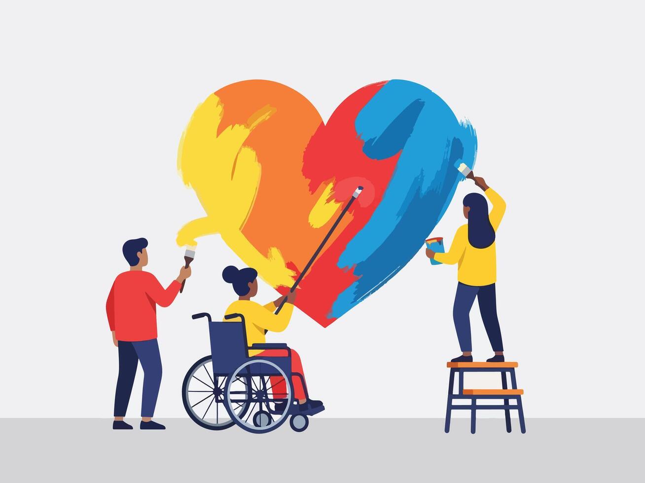 Diverse Hands Unite to Paint a Vibrant Heart, Symbolizing Unity and Inclusion vector