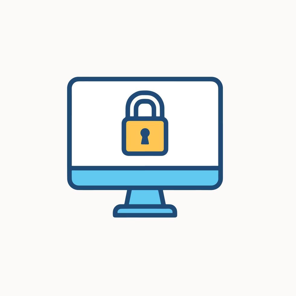 Computer Screen with Padlock Icon for Data Security and Privacy Concept vector