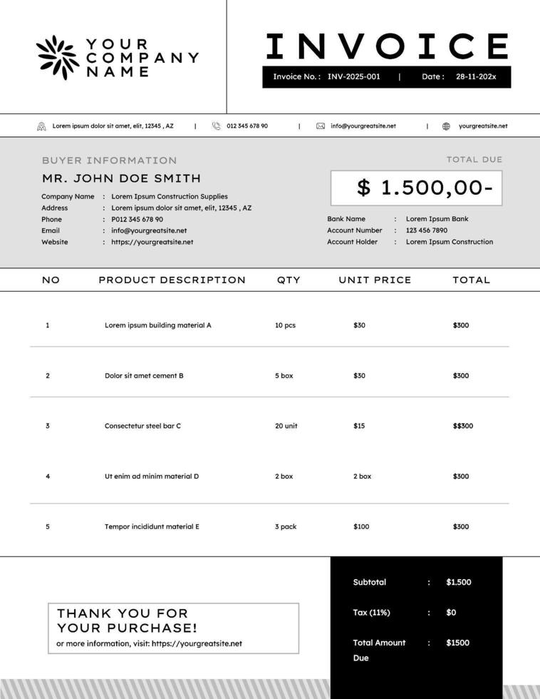 Black Monotone Line Clean Invoice for Supplier Template