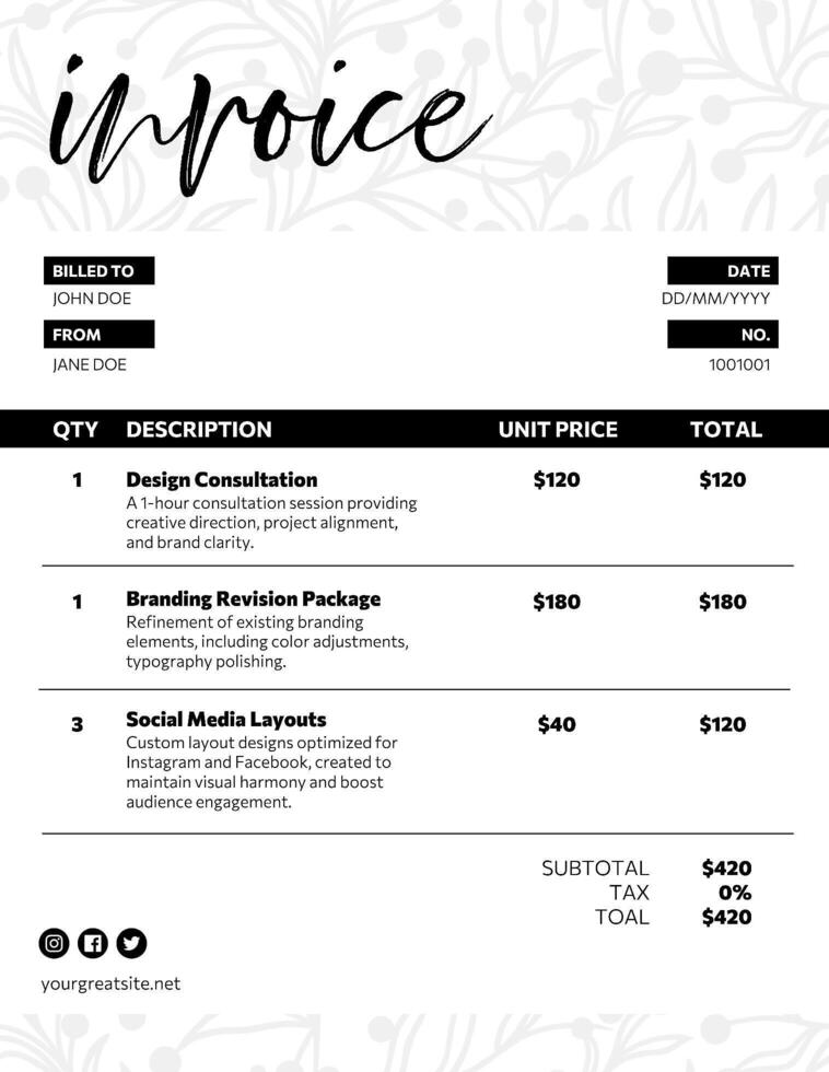 Monochrome Invoice Design template