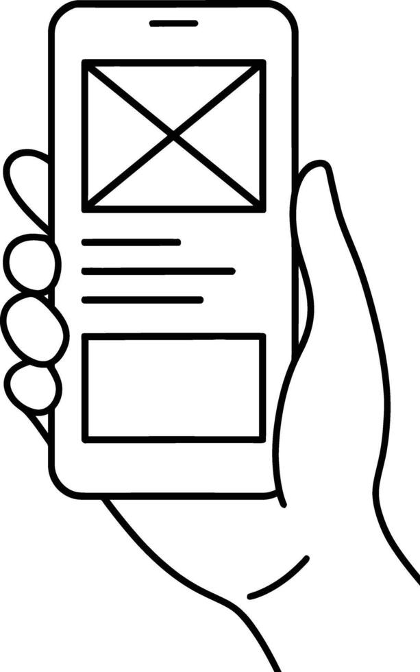 Close-up of hand holding smartphone with blank screen layout, mobile app interface design, wireframe for development, digital marketing, app creation for business vector