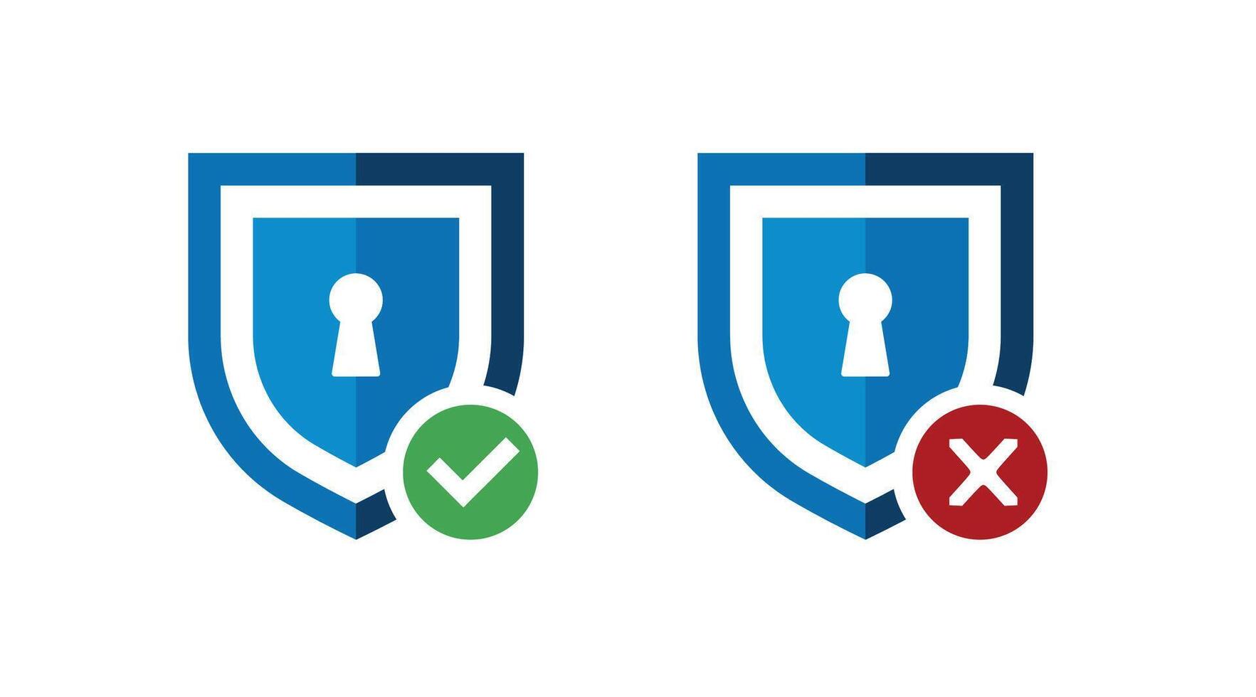 Security Shield Icons with Check and Cross - Cyber Protection Approval and Denial Symbols vector