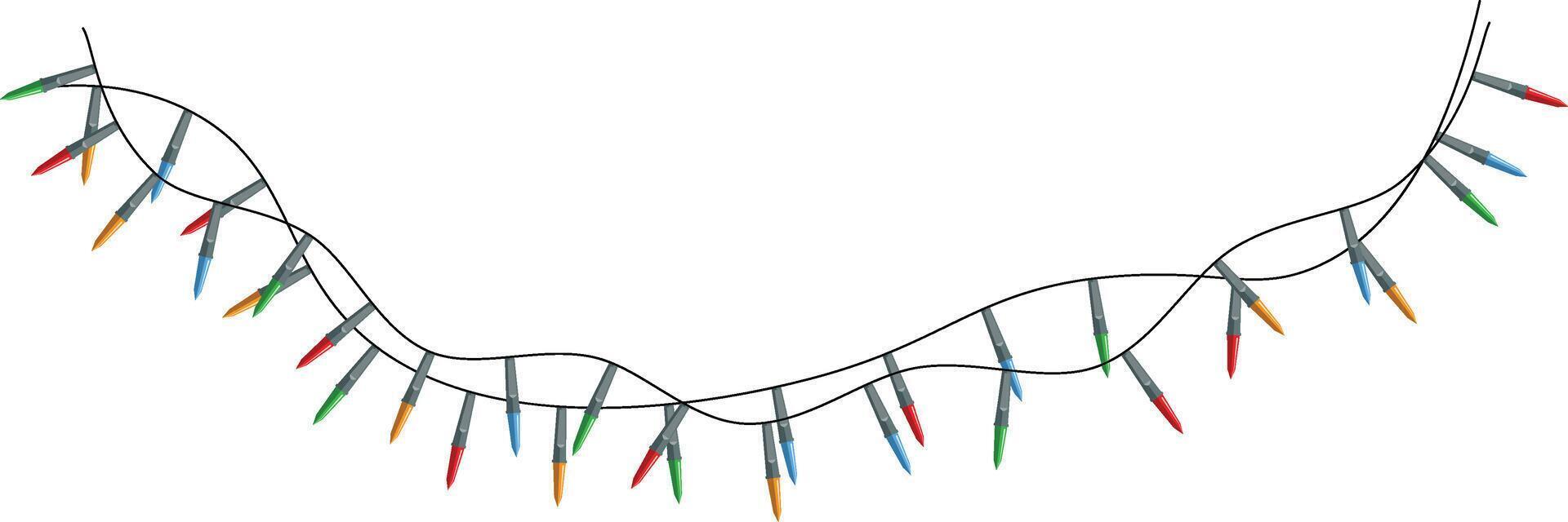 un cuerda de Navidad luces es colgando desde un blanco antecedentes vector