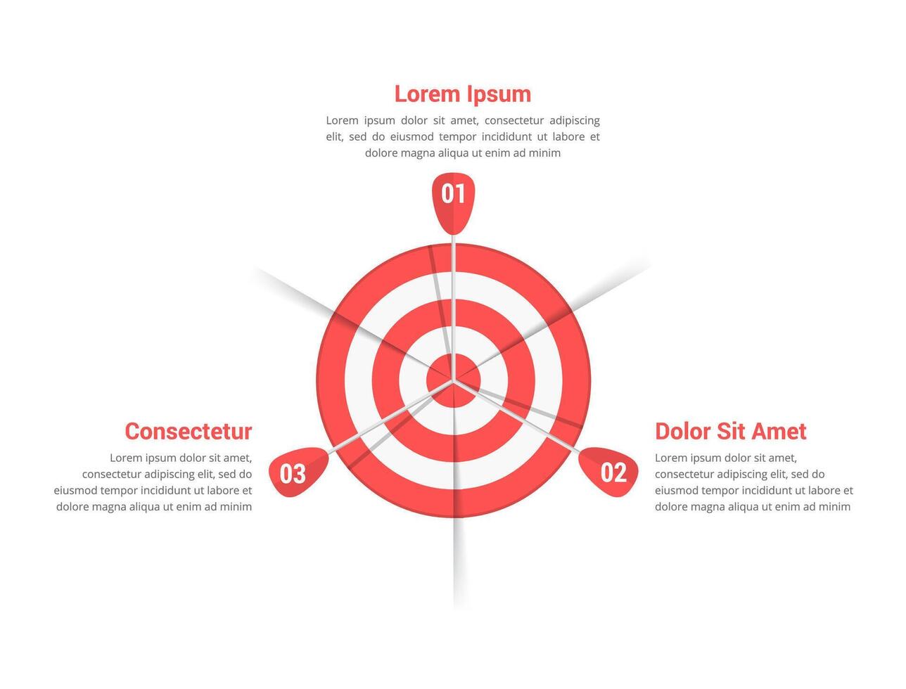 Red target with three arrows, three steps to your goal vector