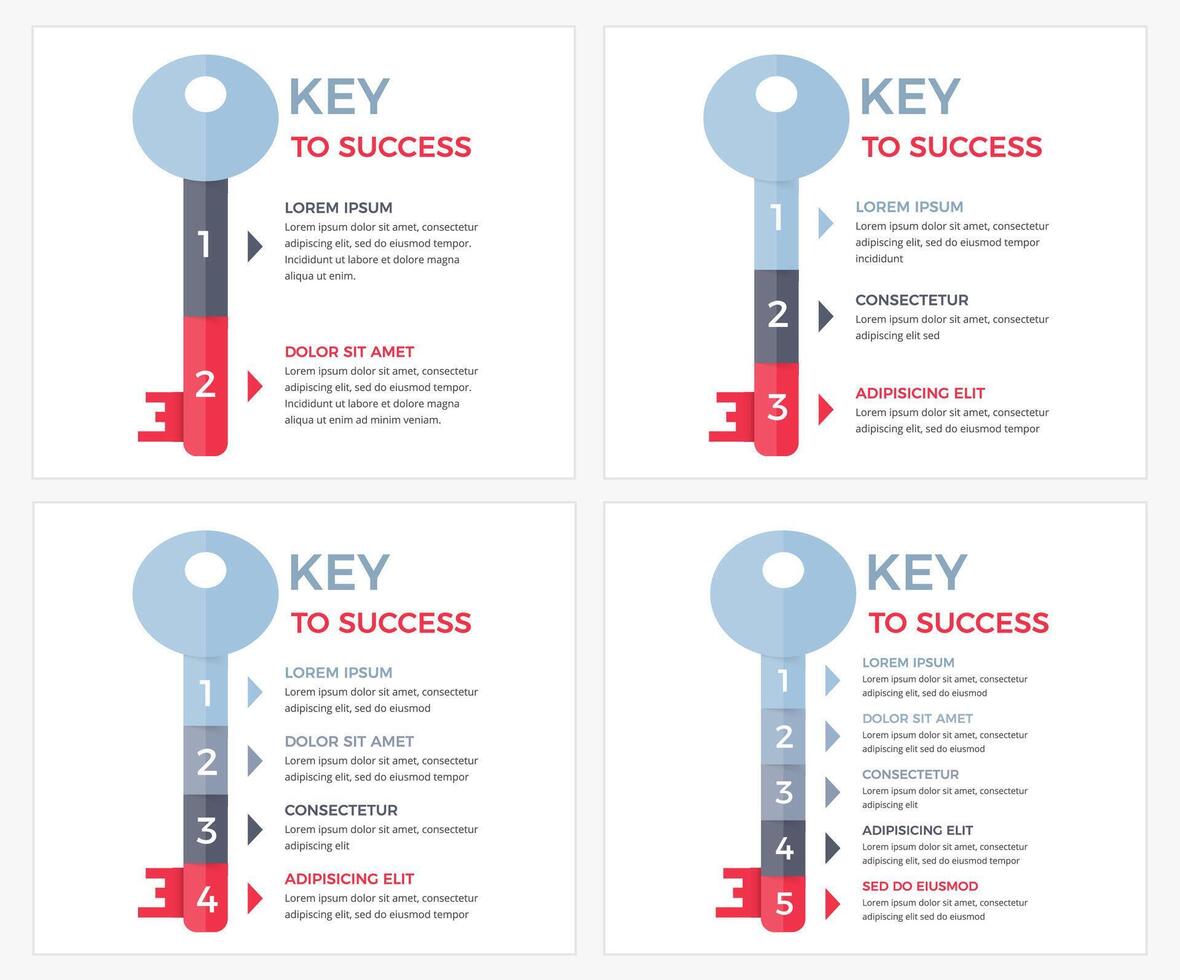 Key to success - set of infographic templates with key divided on segments with place for your text vector