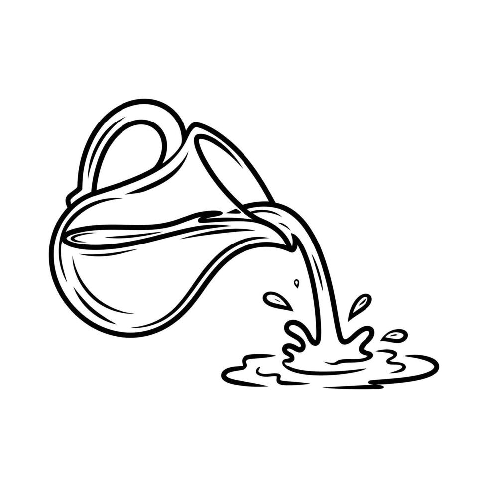 Hand drawn illustration of a pitcher pouring water creating splashes on a white background vector