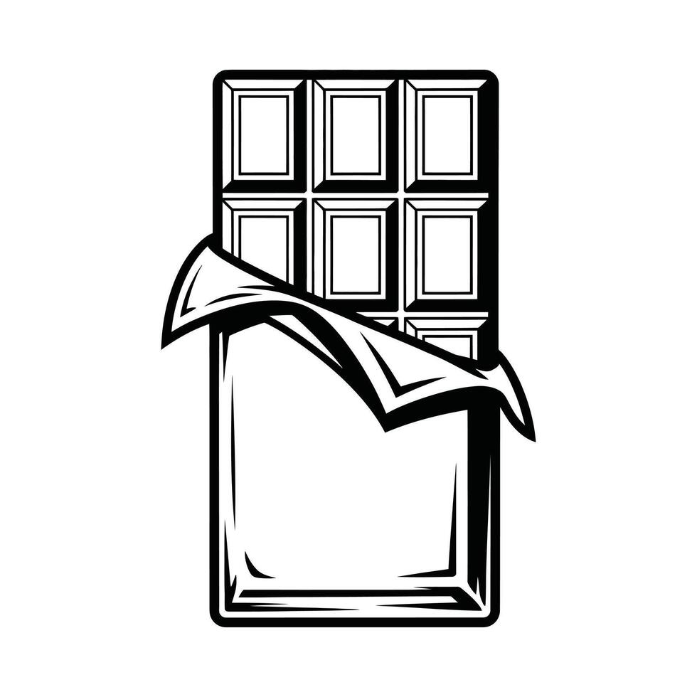 Hand drawn sketch of a chocolate bar partially unwrapped with open wrapper vector