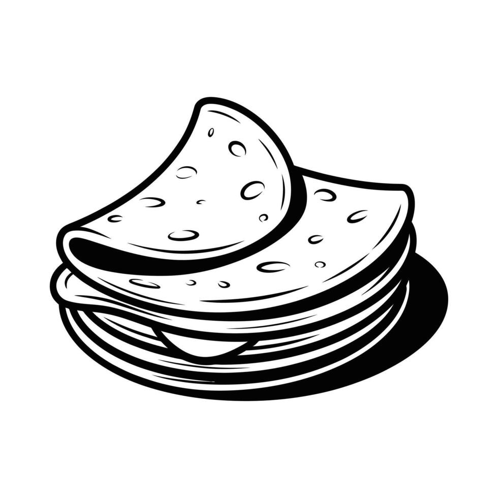 Stack of freshly made flour tortillas isolated on a white background in a hand drawn sketch style vector