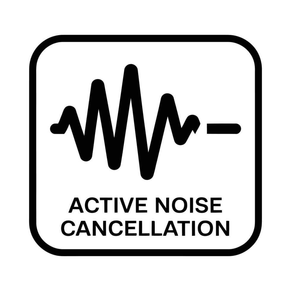 Icon representing active noise cancellation technology with a sound wave and text vector