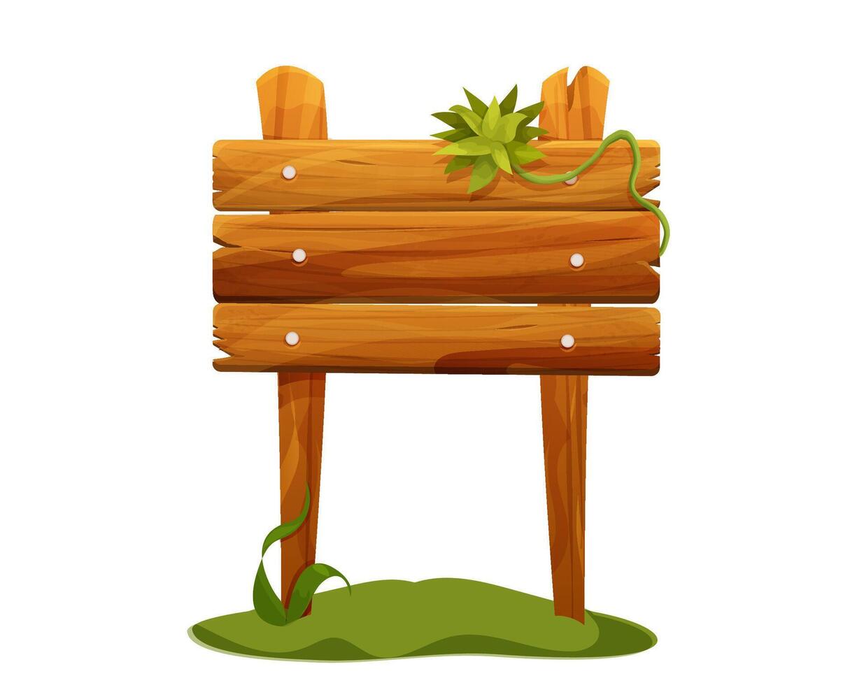 Wooden jungle forest signposts, empty board textured wood plank.Wood frame game signpost, farm garden or jungle pointing panel. Set menu ui design. Outdoor empty textured arrow vector