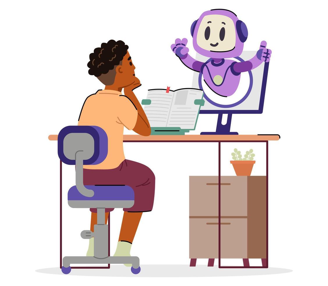Student learning with AI tutor vector