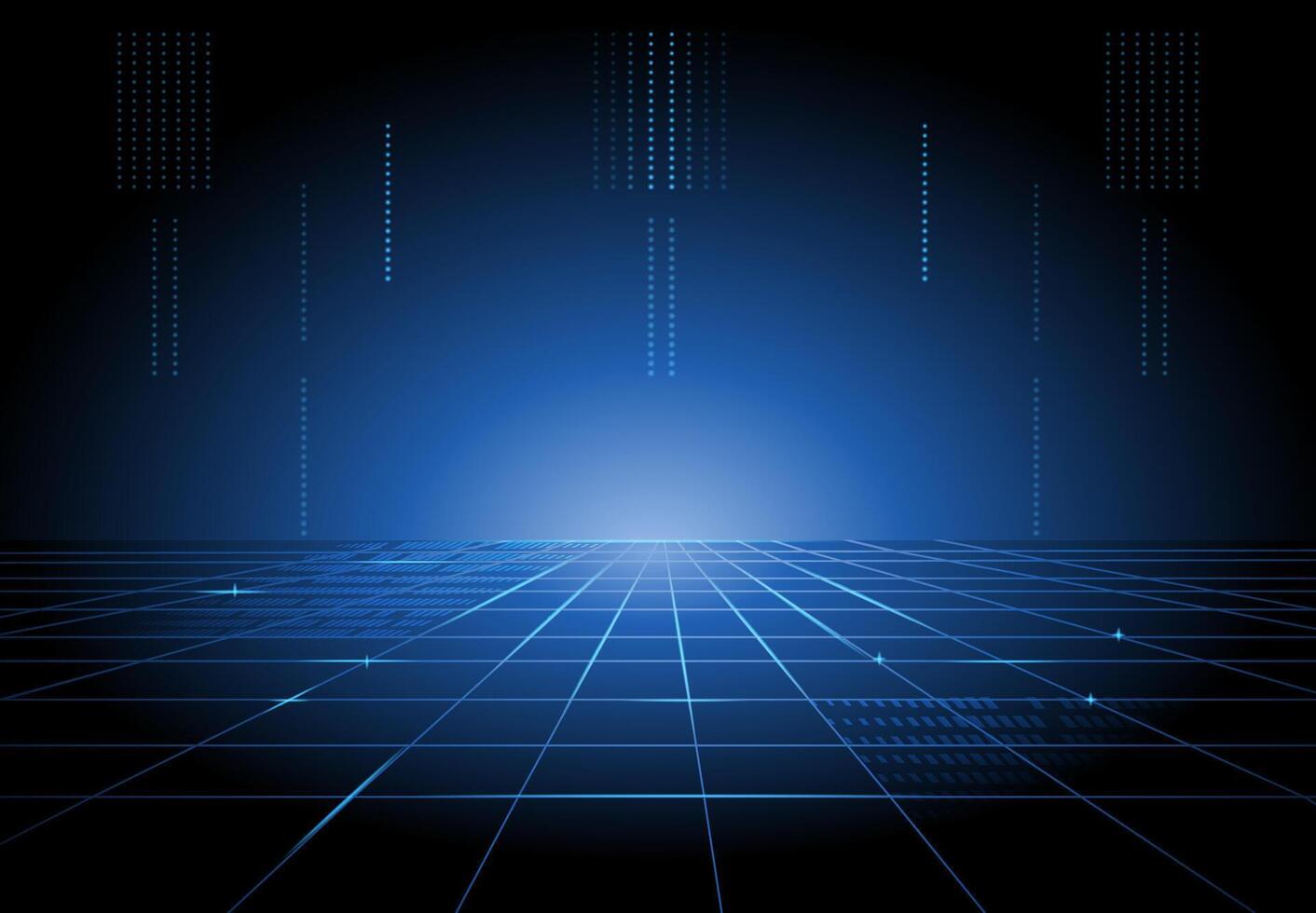 Abstract Futuristic Tech Background with Blue Cyber Light Grid vector