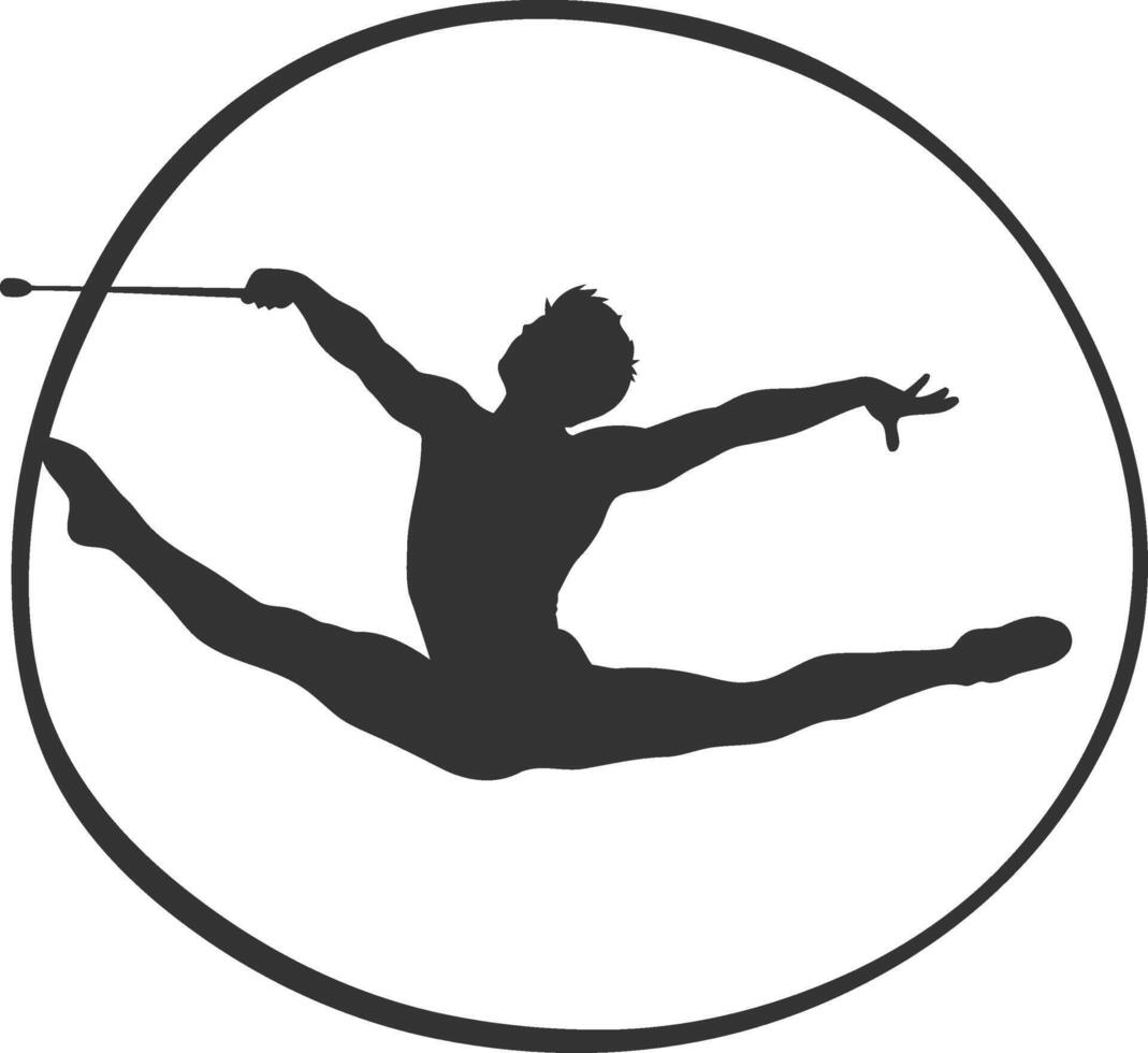 Dynamic rhythmic gymnastics silhouette in circular frame vector
