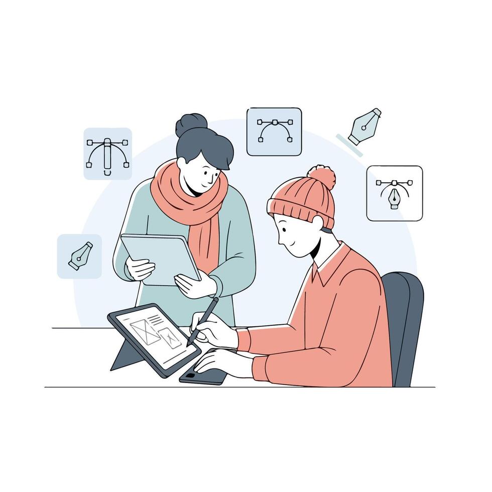 Graphic design flat-2d activity of people working on project vector