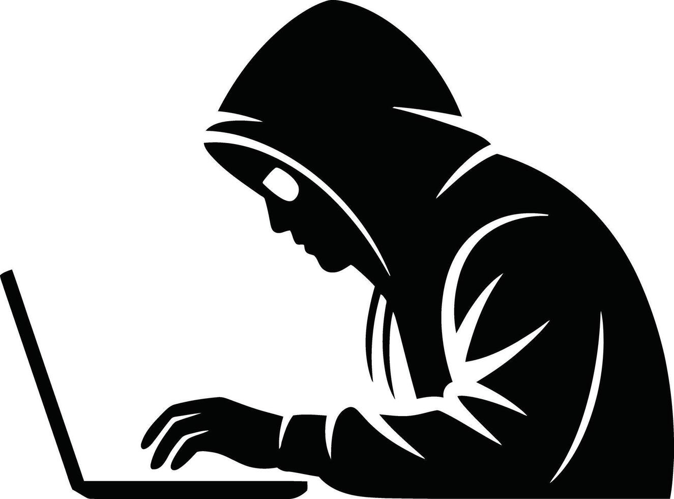 Modern Clean Anonymous Hacker Silhouette Hooded Figure Working vector
