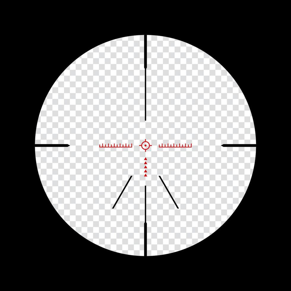 Realistic sniper scope crosshairs view. sniper sight with measurement marks. sniper scope template isolated on transparent background. rifle optical sight vector