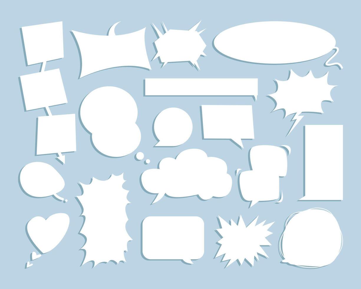 Set of speech bubbles in various shapes. Illustration for communication themes, chat icon, comic elements, and dialog frames. vector