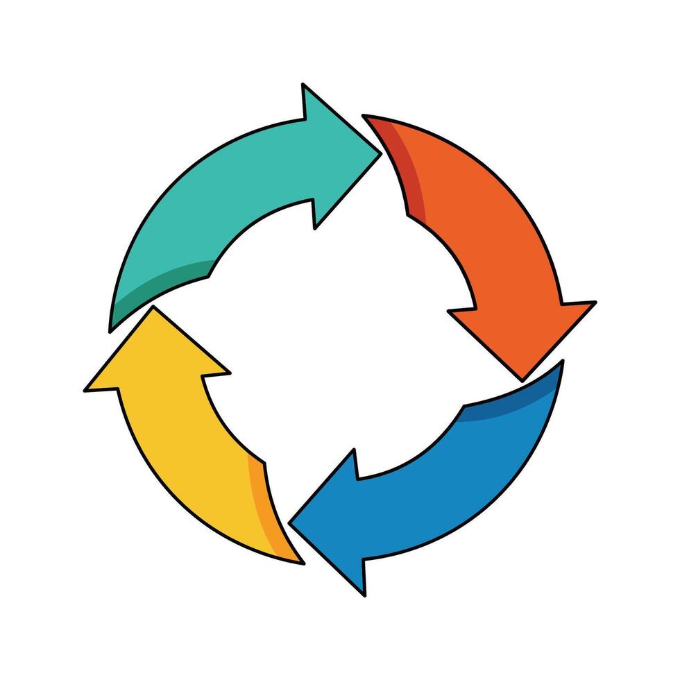 Vibrant Curved Arrows Forming a Circular Loop Process Flow Element vector